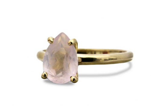14K Gold Rose Quartz Ring by Anemone Unique