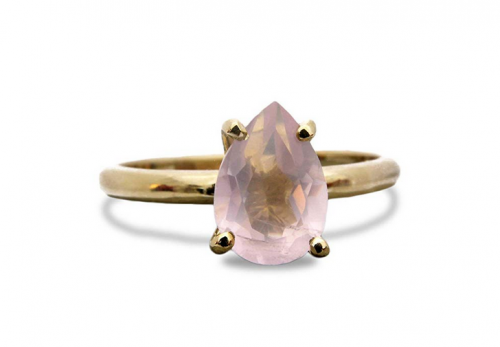 14K Gold Rose Quartz Ring by Anemone Unique Frontal View