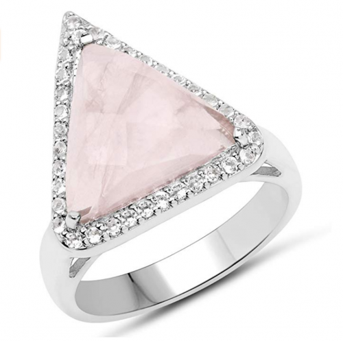 LoveHuang 4.73 Carats Rose Quartz & White Topaz Ring