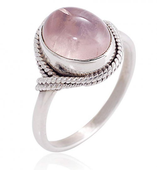 Chuvora 925 Sterling Silver Rose Quartz Vintage Ring