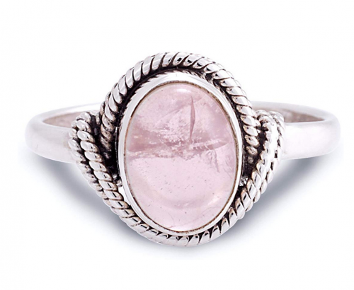 Chuvora 925 Sterling Silver Rose Quartz Vintage Ring Frontal View