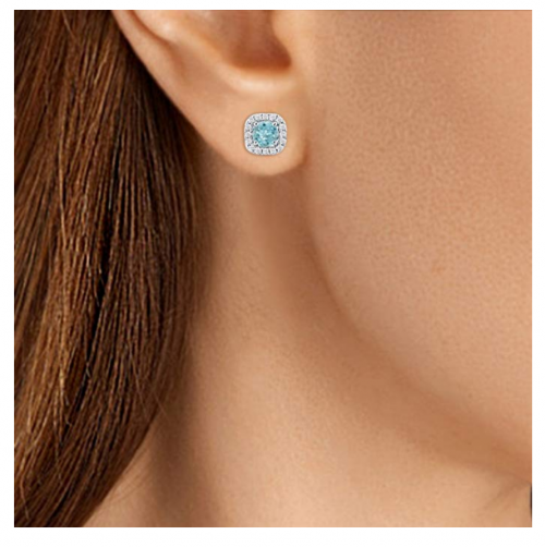 DiscountHouse4you Sterling Silver Aquamarine Stud Earrings on Model