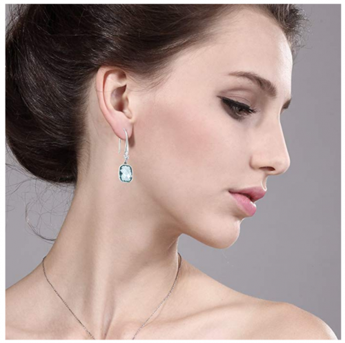 Gem Stone King Sterling Silver Simulated Aquamarine Dangle Earrings on Model