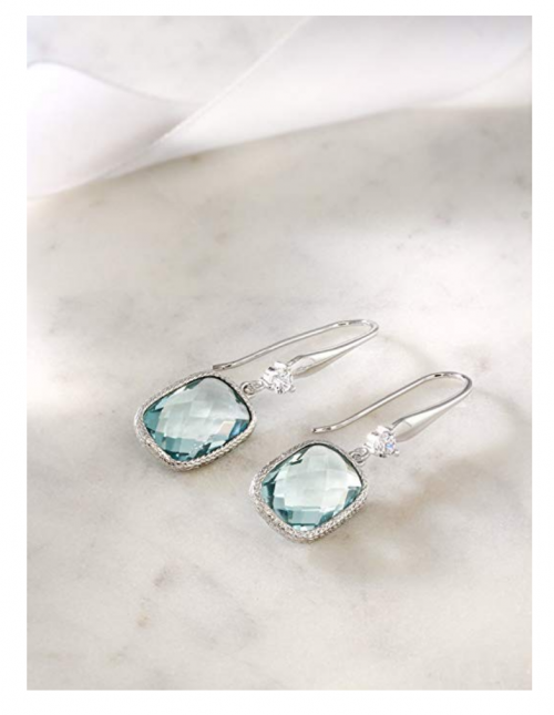 Gem Stone King Sterling Silver Simulated Aquamarine Dangle Earrings on Model on Display