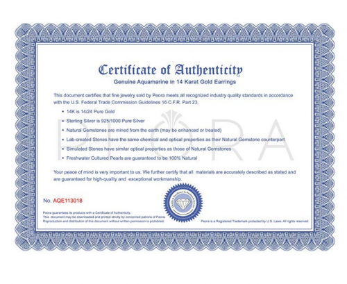 Peora Certificate of Authenticity