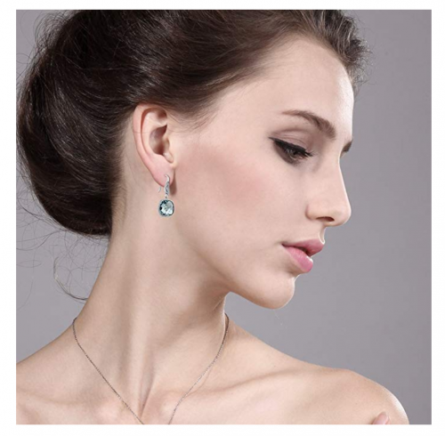 Gem Stone King Simulated Aquamarine Earrings on Model