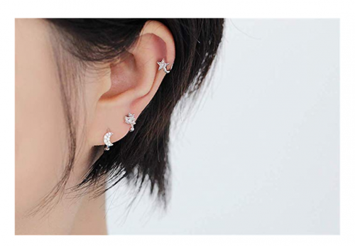 Dtja Star Moon Cartilage Hoop Earrings on Model