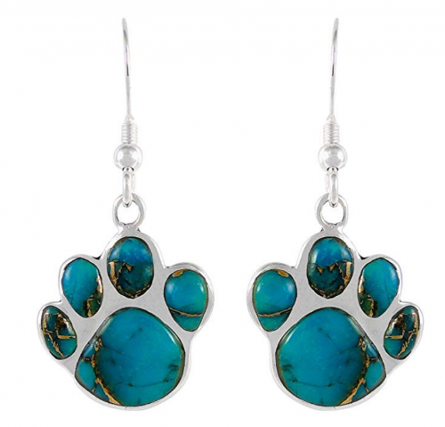 Turquoise Network Dog Paw Earrings