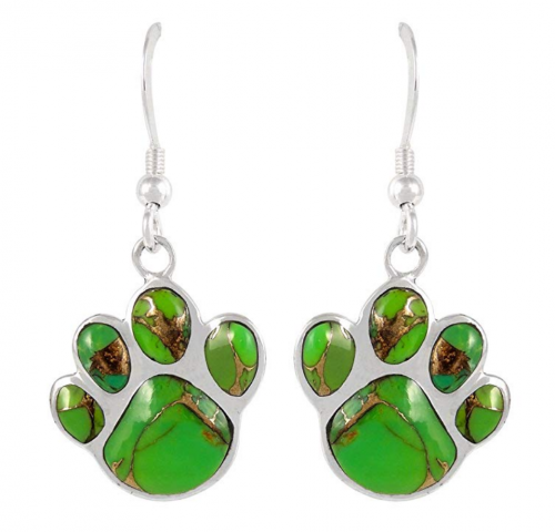 Turquoise Network Dog Paw Earrings - Green