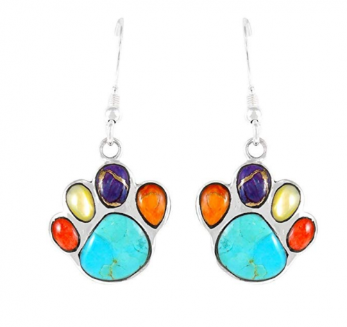 Turquoise Network Dog Paw Earrings - Multi Gemstones