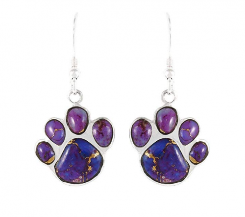 Turquoise Network Dog Paw Earrings - Purple