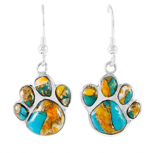 Turquoise Network Dog Paw Earrings -Spiny