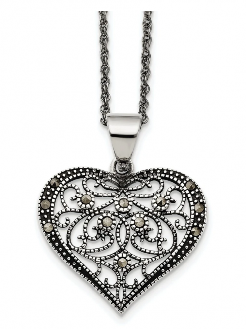 Black Bow Jewelry & Co. Marcasite Heart Necklace