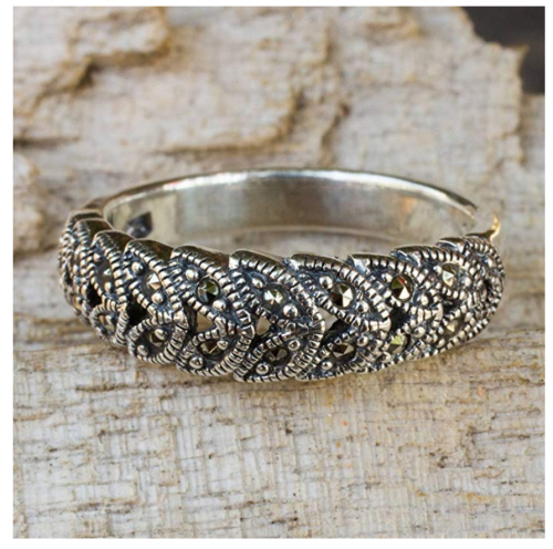 NOVICA Marcasite Handcrafted Floral Ring Detail