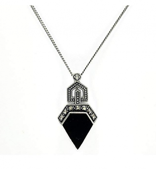 GemondoMarcasite & Black Onyx Art Deco Necklace