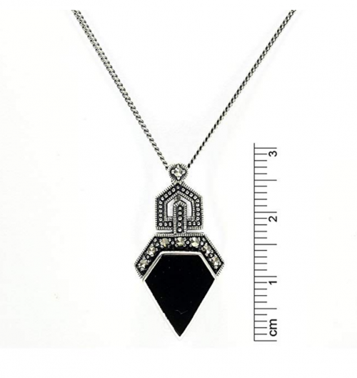 GemondoMarcasite & Black Onyx Art Deco Necklace Size