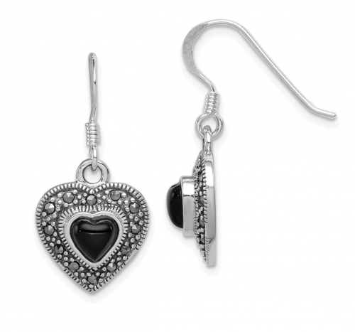 Black Bow Jewelry & Co. Onyx and Marcasite Heart Dangle Earrings