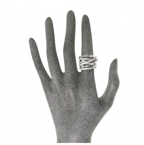 JanKuo Jewelry Rhodium Plated Cocktail Ring on Hand