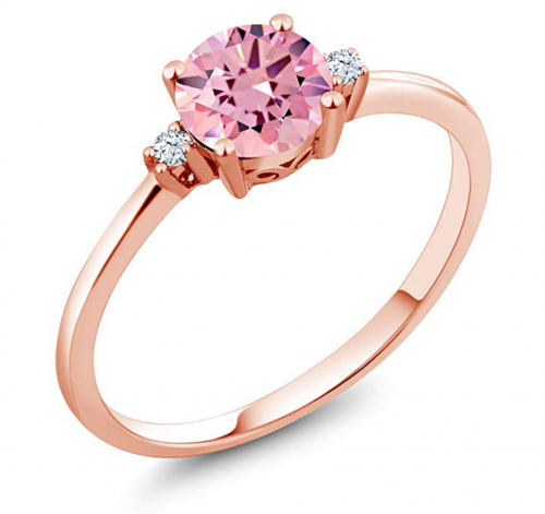 Gem Stone King 10K Rose Gold Pink Cubic Zirconia Ring