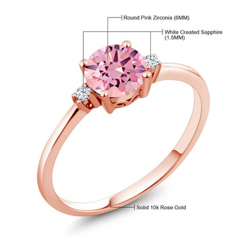 Gem Stone King 10K Rose Gold Pink Cubic Zirconia Ring Metals