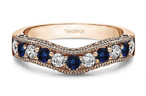 TwoBirch Diamonds and Sapphire Vintage Wedding Band in Rose Gold