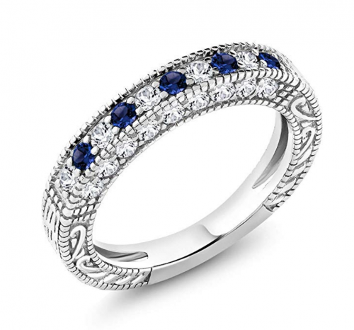 Gem Stone King Created Sapphire Wedding Band