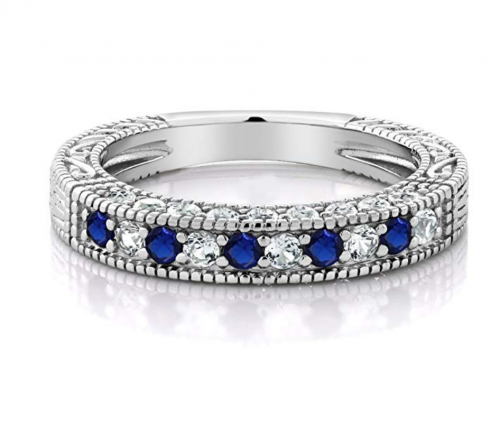 Gem Stone King Created Sapphire Wedding Band Horizontal