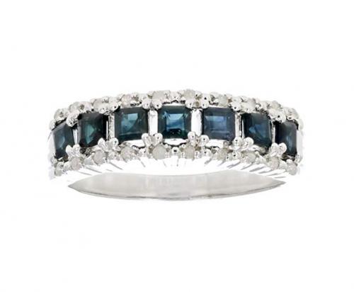 VIR Jewels Sterling Silver Blue Sapphire & Diamond Band