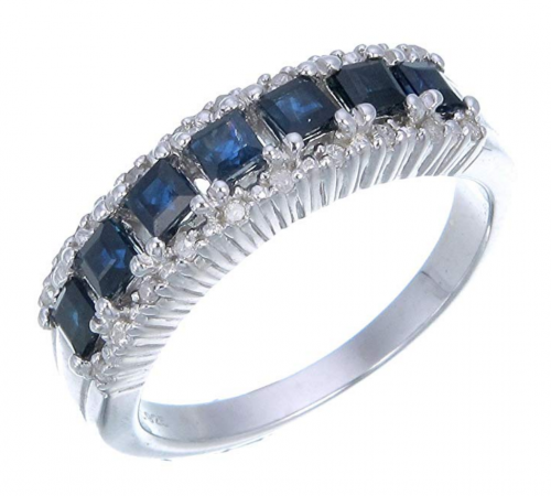 VIR Jewels Sterling Silver Blue Sapphire & Diamond Band Detailed View