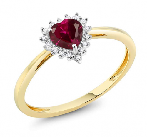 Gem Stone King Ruby and Diamond Heart Ring