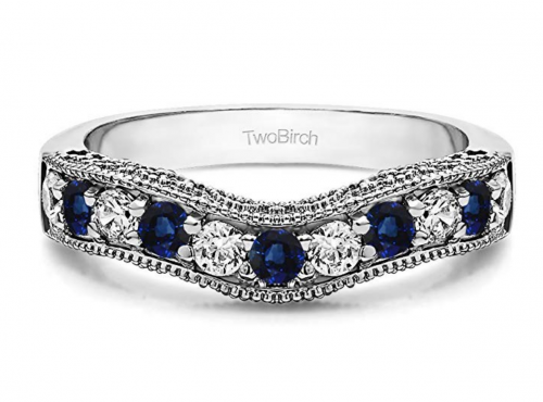 TwoBirch Diamonds and Sapphire Vintage Wedding Band