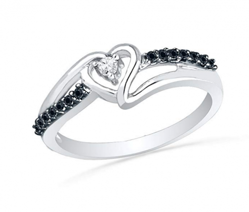 D-GOLD Black and White Heart Ring