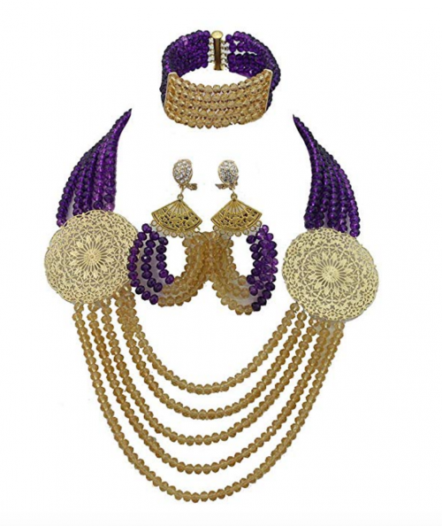 Africanbeads Purple and Gold Jewelry Set