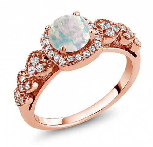 Gem Stone King 18K Rose Gold White Opal Ring