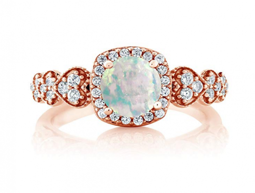 Gem Stone King 18K Rose Gold White Opal Ring Frontal View