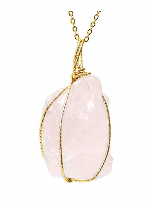 CXD-GEM Wire Wrapped Raw Rose Quartz Necklace