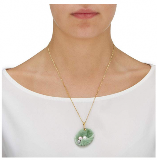 Lux Jade and Pearl Shell Pendant on Model