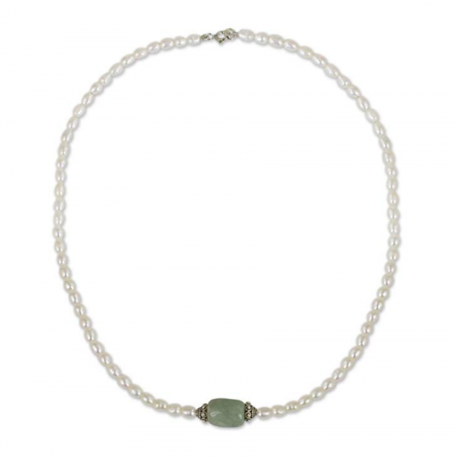 NOVICA Pearl and Jade Necklace