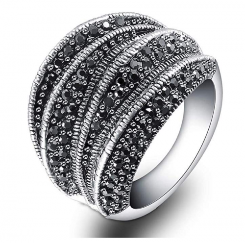 Mytys Black Marcasite Cocktail Ring