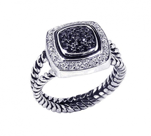 Double Accent Sterling Silver White & Black Ring