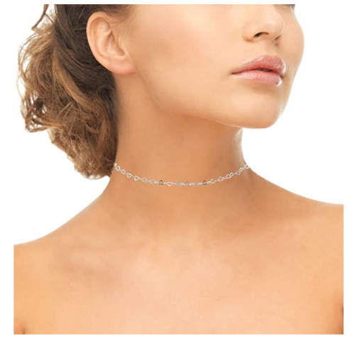 GemStar USA Sterling Silver Open Heart Chain Choker on Model