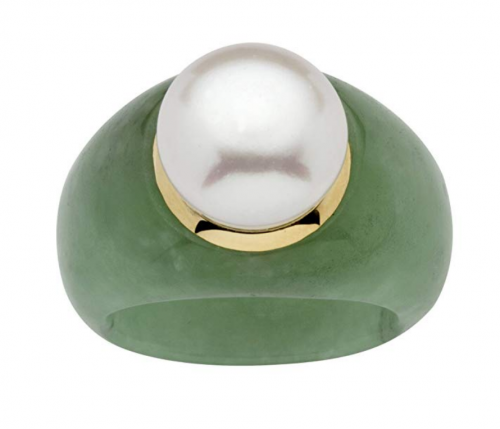 Palm Beach Jewelry Pearl and Green Jade Ring