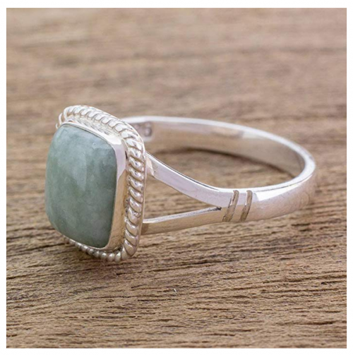 NOVICA Light Green Jade Cocktail Ring on Display