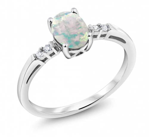 Gem Stone King 14K Opal and Diamond Ring