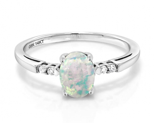 Gem Stone King 14K Opal and Diamond Ring Front