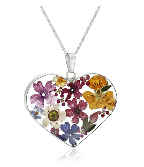Amazon Collection Sterling Silver Pressed Flower Necklace