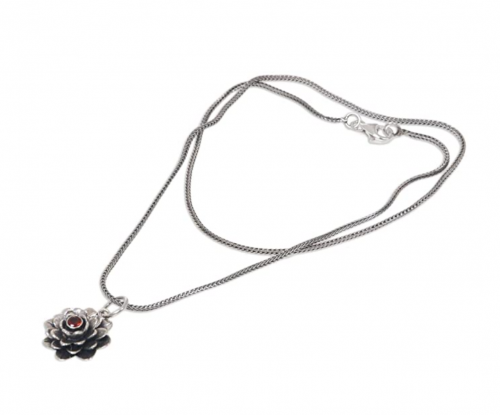 NOVICA Garnet Handmade Flower Necklace Side