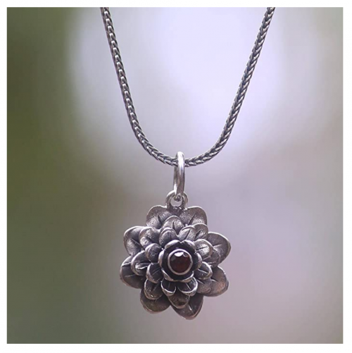 NOVICA Garnet Handmade Flower Necklace Detail