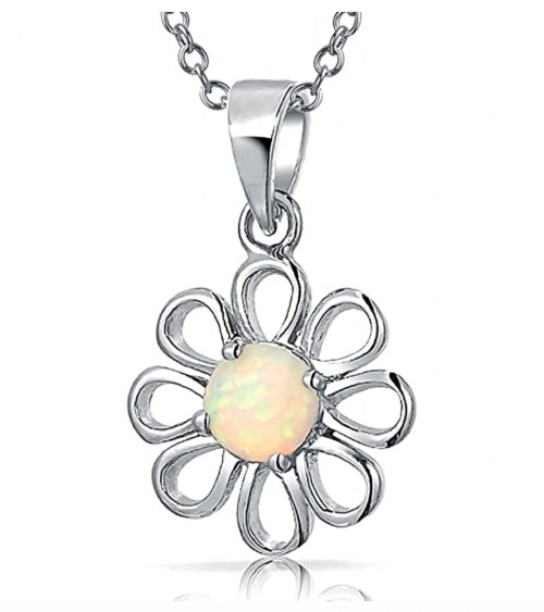 Bling Jewelry Rainbow Opal Daisy Flower Necklace