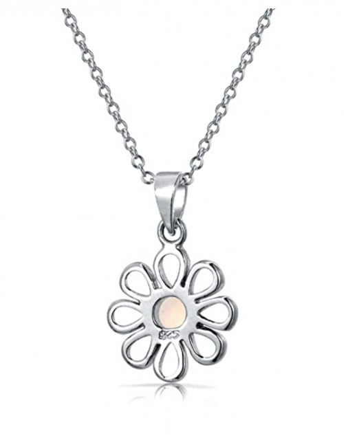 Bling Jewelry Rainbow Opal Daisy Flower Necklace Back